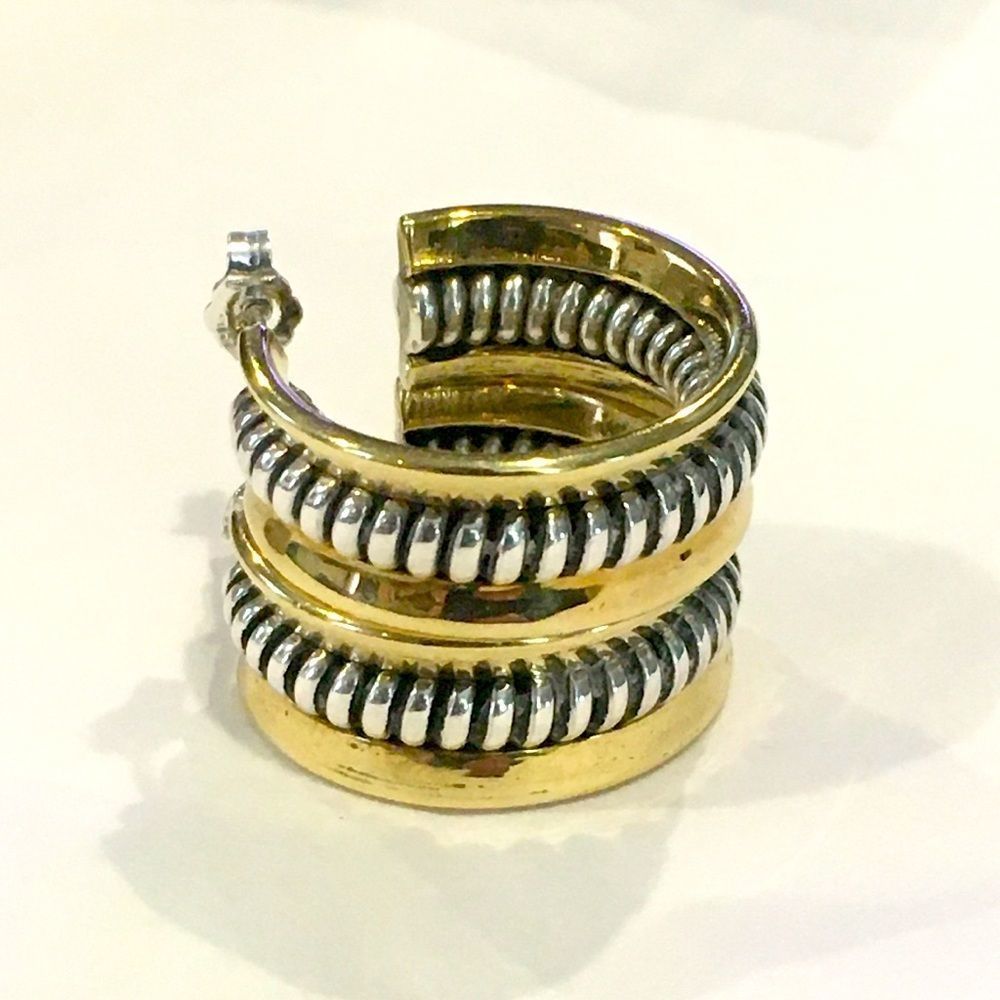 SILPADA Sterling Silver 925 Two Tone Hoop Earrings P0382 - Picture 9 of 16